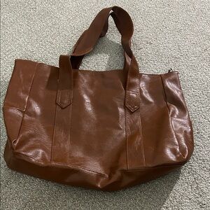 Brown Faux Leather Tote Bag